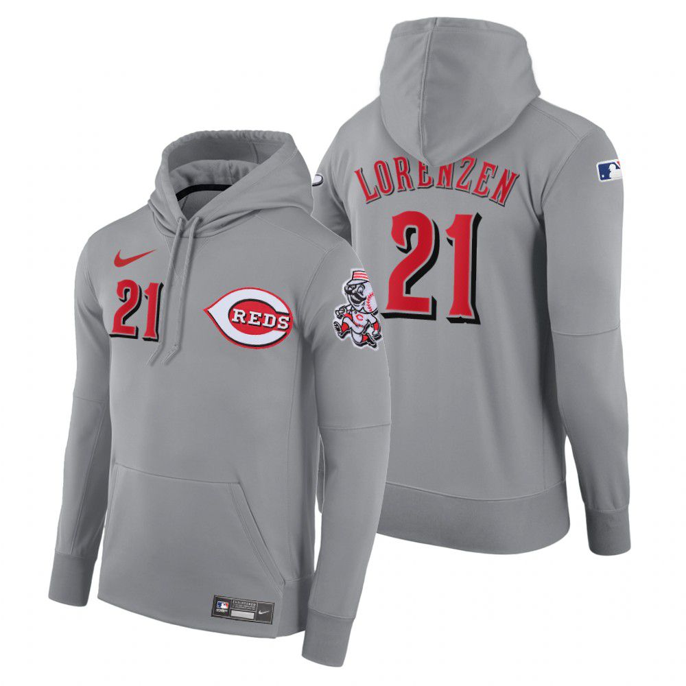 Men Cincinnati Reds #21 Lorenzen gray road hoodie 2021 MLB Nike Jerseys->cincinnati reds->MLB Jersey